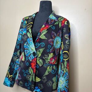 Chicos Blazer Women's Size 0/ Small Black Colorful Floral Print Maximalist